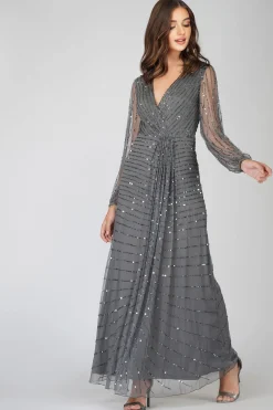 Miya Long Sleeve Grey Bridesmaid Dress