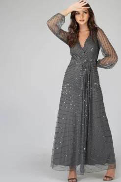 Miya Long Sleeve Grey Bridesmaid Dress