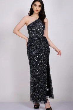 Naeve One Shoulder Sequin Dress In Navy Blue