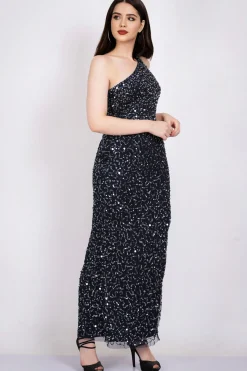 Naeve One Shoulder Sequin Dress In Navy Blue