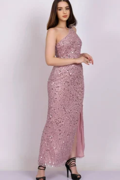 Naeve One Shoulder Sequin Dress In Pink
