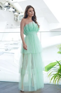 Natalia Tulle Maxi Dress In Sage Green