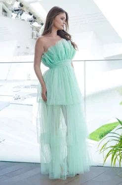 Natalia Tulle Maxi Dress In Sage Green