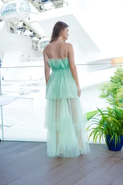 Natalia Tulle Maxi Dress In Sage Green