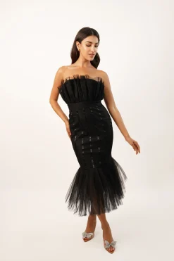 Nero Black Strapless Midi Dress