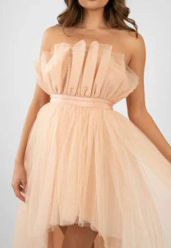 Nidha High Low Tulle Dress In Nude