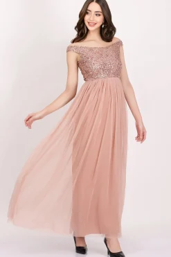 Nina Taupe Embellished Bridesmaid Maxi Dress