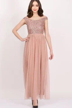 Nina Taupe Embellished Bridesmaid Maxi Dress