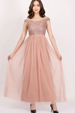 Nina Taupe Embellished Bridesmaid Maxi Dress