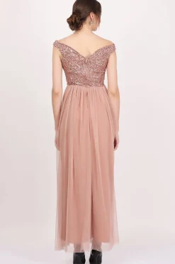 Nina Taupe Embellished Bridesmaid Maxi Dress