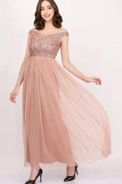 Nina Taupe Embellished Bridesmaid Maxi Dress