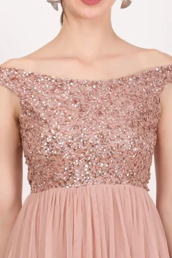 Nina Taupe Embellished Bridesmaid Maxi Dress