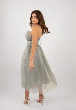 Noah Organza Midi Dress In Grey