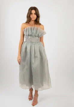 Noah Organza Midi Dress In Grey
