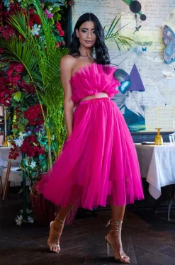 Nyra Tulle Skirt In Hot Pink