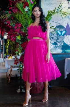 Nyra Tulle Top In Hot Pink