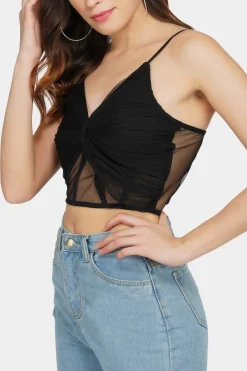 Olivia Bow Mesh Top In Black