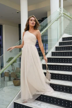 One Shoulder Mesh Maxi Dress