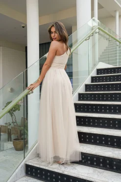One Shoulder Mesh Maxi Dress