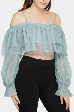 Perch Tulle Top In Teal