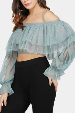 Perch Tulle Top In Teal