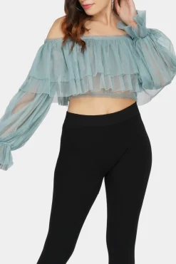 Perch Tulle Top In Teal