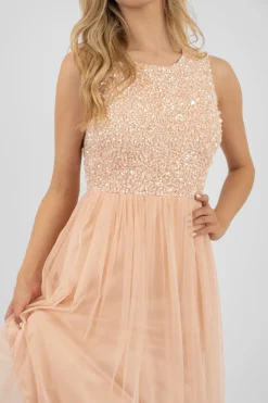 Picasso Blush Pink Embellished Bridesmaid Maxi Dress