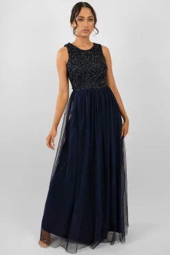 Picasso Navy Blue Embellished Bridesmaid Dress