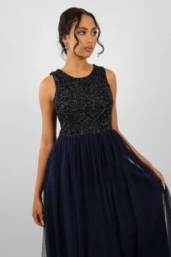 Picasso Navy Blue Embellished Bridesmaid Dress