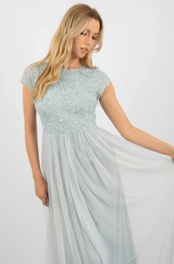 Picasso Short Sleeve Blue Bridesmaid Dress