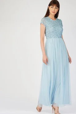 Picasso Short Sleeve Blue Bridesmaid Dress