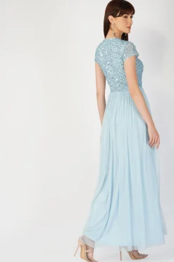 Picasso Short Sleeve Blue Bridesmaid Dress