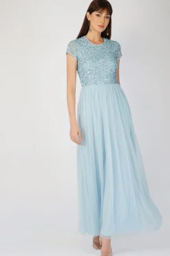 Picasso Short Sleeve Blue Bridesmaid Dress