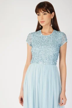 Picasso Short Sleeve Blue Bridesmaid Dress