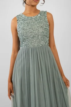 Picasso Teal Embellished Bridesmaid Maxi Dress