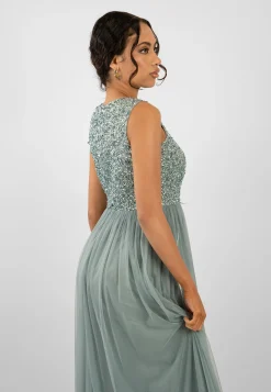 Picasso Teal Embellished Bridesmaid Maxi Dress