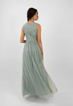 Picasso Teal Embellished Bridesmaid Maxi Dress