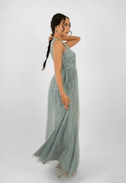 Picasso Teal Embellished Bridesmaid Maxi Dress