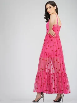 Poppy Sheer Heart Dress In Bright Pink