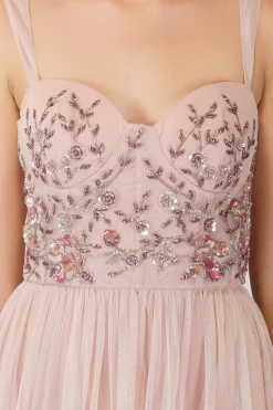 Riva Embellished Corset Maxi Dress In Pink