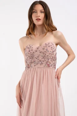 Riva Embellished Corset Maxi Dress In Pink