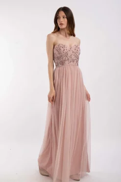 Riva Embellished Corset Maxi Dress In Pink