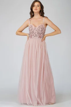 Riva Embellished Corset Maxi Dress In Pink