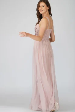 Riva Embellished Corset Maxi Dress In Pink