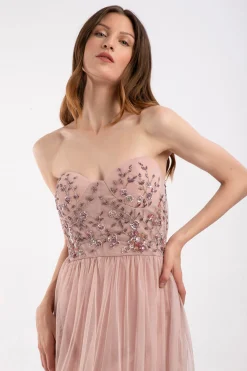 Riva Embellished Corset Maxi Dress In Pink