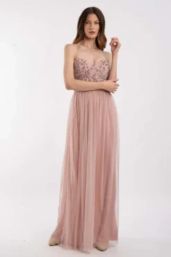 Riva Embellished Corset Maxi Dress In Pink