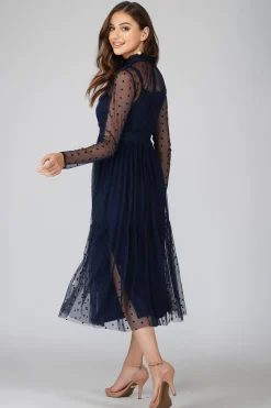 Roman Lola Polka Dot Midi Dress In Navy Blue