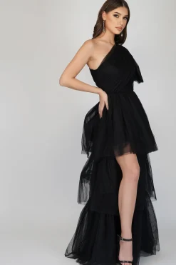 Rowena One Shoulder Tulle Gown In Black
