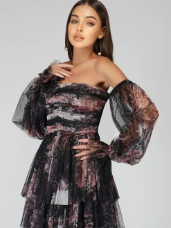Roxanne Dark Print Tulle Mini Dress