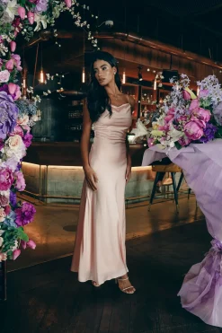 Satin Maxi Dress With Cowl Neck